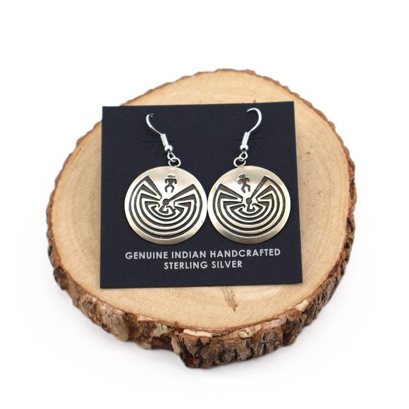 Navajo Dangle Earrings Man in Maze Native American Handmade Stanley Gene**‎ - Picture 1 of 10